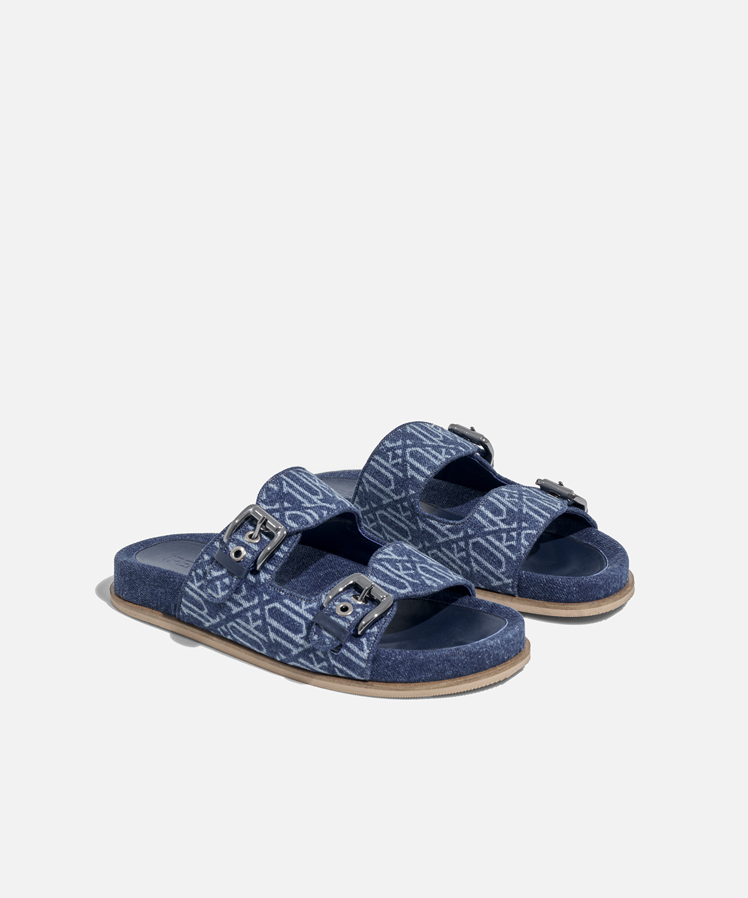 Monogram çift bantlı denim terlik_1